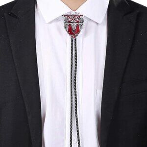Cowboy Tie Necktie for Men Red Longhorn Bull